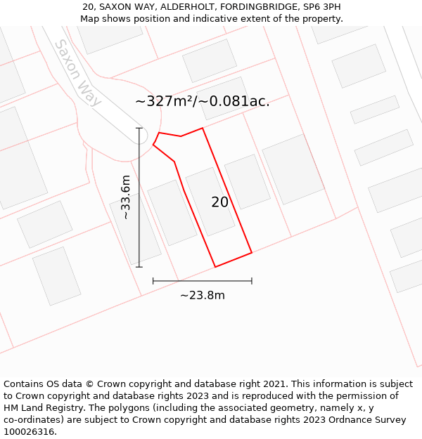 20, SAXON WAY, ALDERHOLT, FORDINGBRIDGE, SP6 3PH: Plot and title map