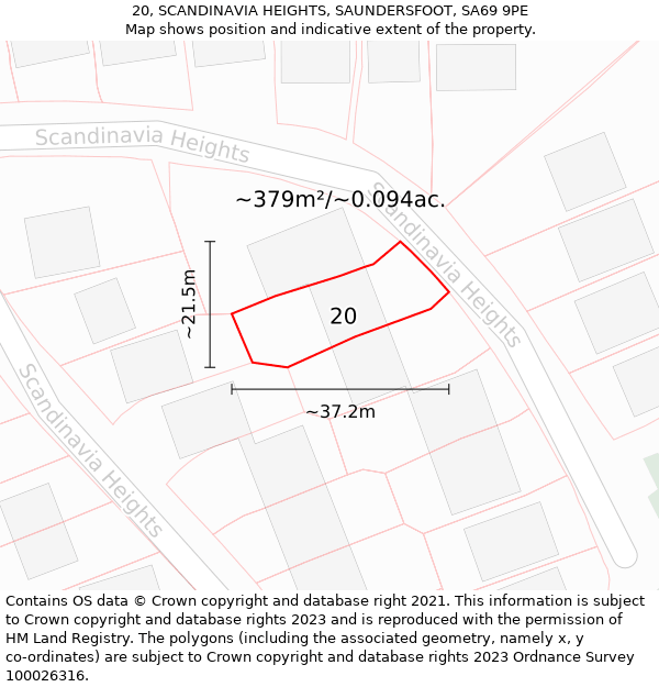 20, SCANDINAVIA HEIGHTS, SAUNDERSFOOT, SA69 9PE: Plot and title map