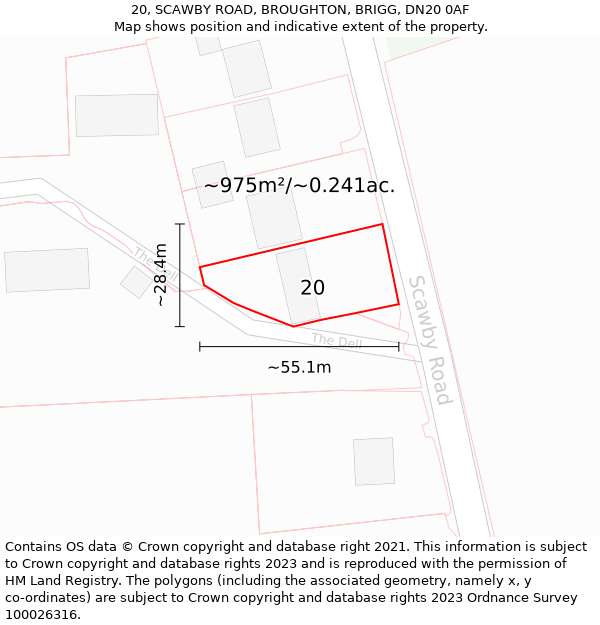 20, SCAWBY ROAD, BROUGHTON, BRIGG, DN20 0AF: Plot and title map