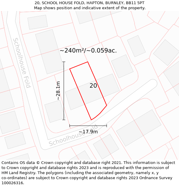 20, SCHOOL HOUSE FOLD, HAPTON, BURNLEY, BB11 5PT: Plot and title map