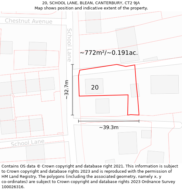 20, SCHOOL LANE, BLEAN, CANTERBURY, CT2 9JA: Plot and title map