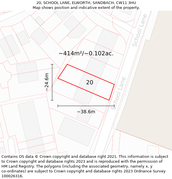 20, SCHOOL LANE, ELWORTH, SANDBACH, CW11 3HU: Plot and title map