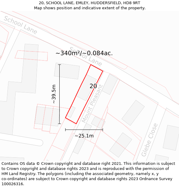 20, SCHOOL LANE, EMLEY, HUDDERSFIELD, HD8 9RT: Plot and title map