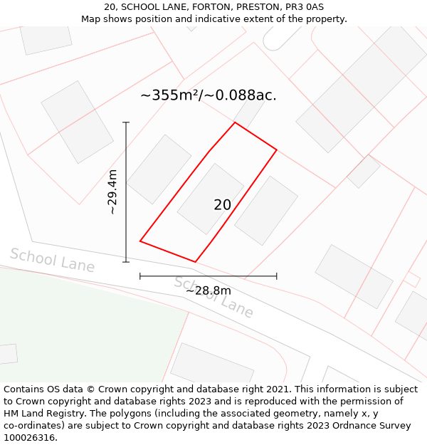 20, SCHOOL LANE, FORTON, PRESTON, PR3 0AS: Plot and title map