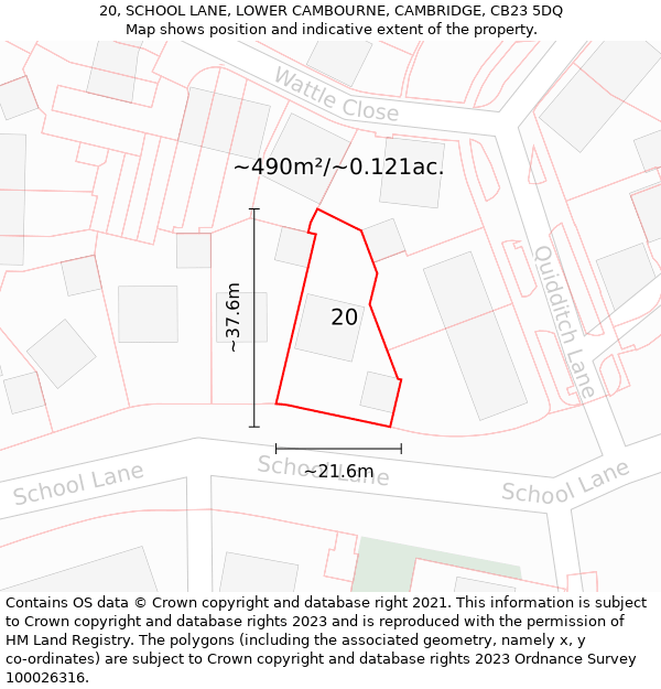 20, SCHOOL LANE, LOWER CAMBOURNE, CAMBRIDGE, CB23 5DQ: Plot and title map