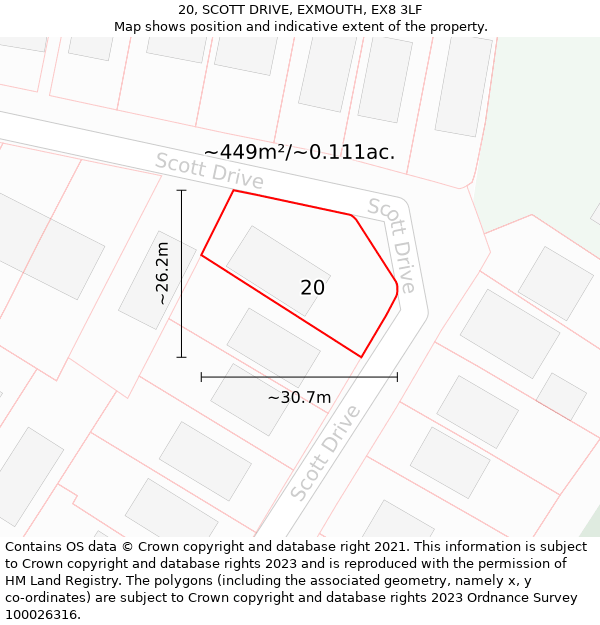 20, SCOTT DRIVE, EXMOUTH, EX8 3LF: Plot and title map