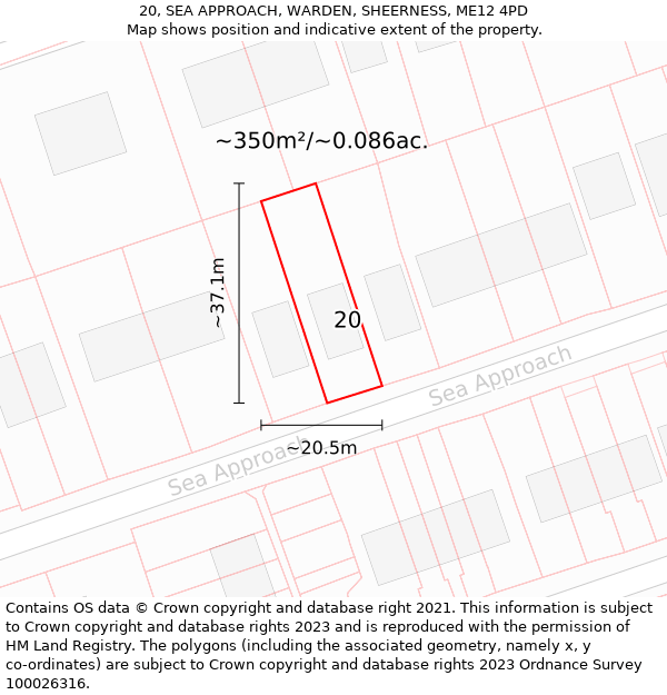 20, SEA APPROACH, WARDEN, SHEERNESS, ME12 4PD: Plot and title map