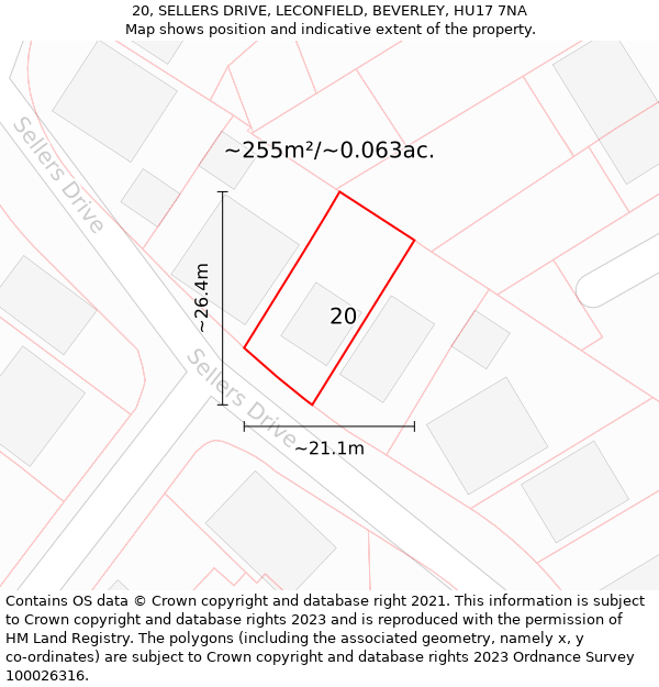 20, SELLERS DRIVE, LECONFIELD, BEVERLEY, HU17 7NA: Plot and title map