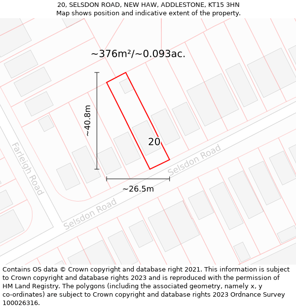 20, SELSDON ROAD, NEW HAW, ADDLESTONE, KT15 3HN: Plot and title map