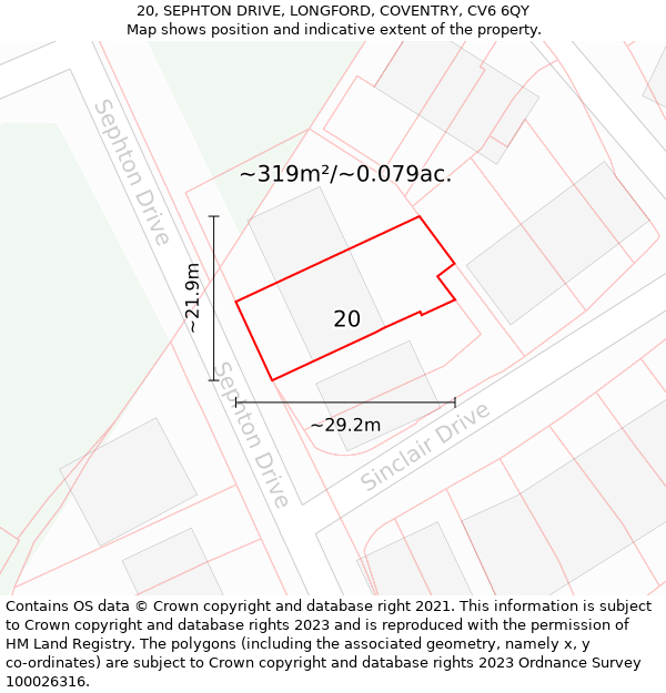 20, SEPHTON DRIVE, LONGFORD, COVENTRY, CV6 6QY: Plot and title map