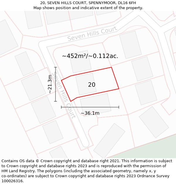 20, SEVEN HILLS COURT, SPENNYMOOR, DL16 6FH: Plot and title map