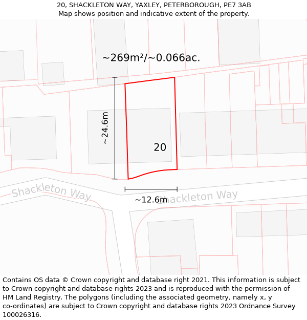 20, SHACKLETON WAY, YAXLEY, PETERBOROUGH, PE7 3AB: Plot and title map