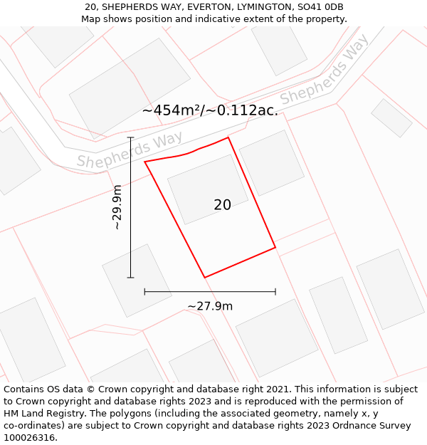 20, SHEPHERDS WAY, EVERTON, LYMINGTON, SO41 0DB: Plot and title map