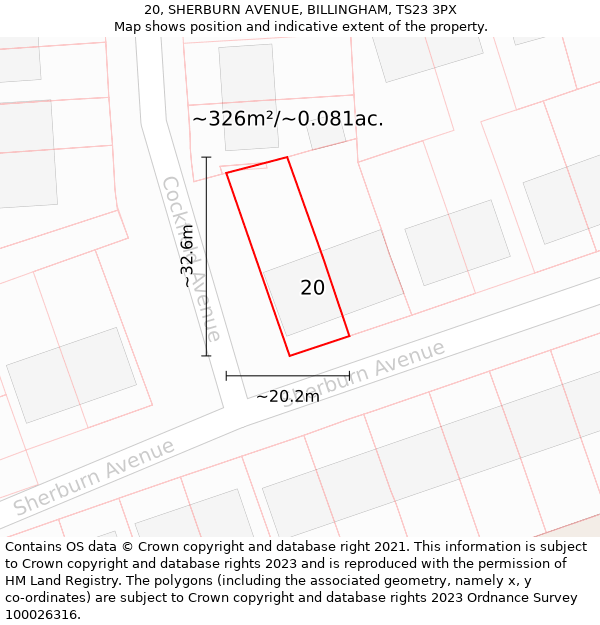 20, SHERBURN AVENUE, BILLINGHAM, TS23 3PX: Plot and title map