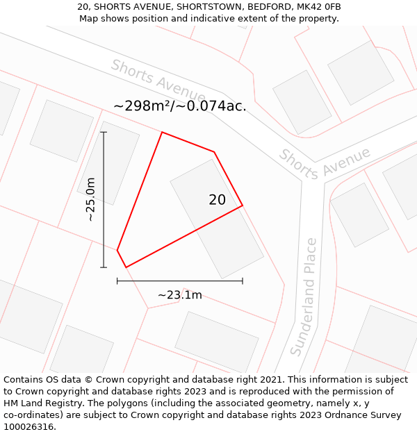 20, SHORTS AVENUE, SHORTSTOWN, BEDFORD, MK42 0FB: Plot and title map