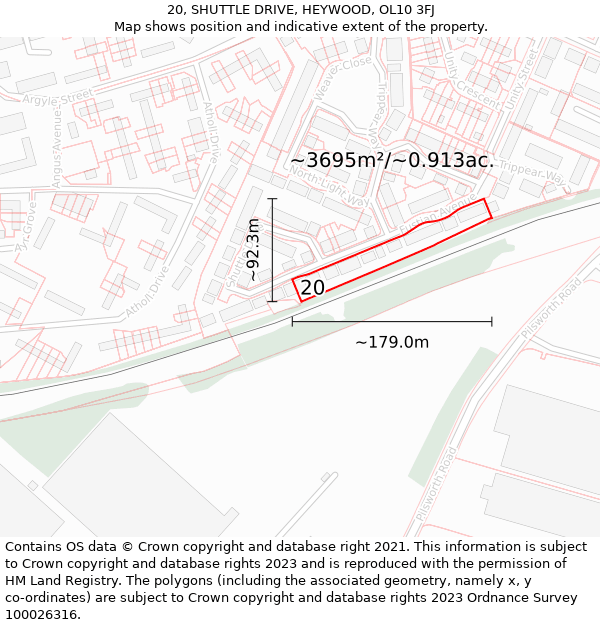 20, SHUTTLE DRIVE, HEYWOOD, OL10 3FJ: Plot and title map