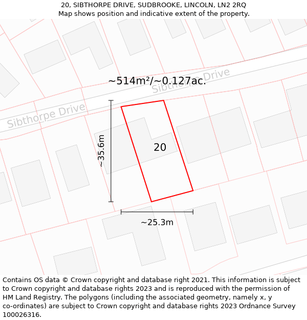 20, SIBTHORPE DRIVE, SUDBROOKE, LINCOLN, LN2 2RQ: Plot and title map