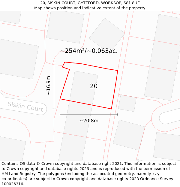 20, SISKIN COURT, GATEFORD, WORKSOP, S81 8UE: Plot and title map