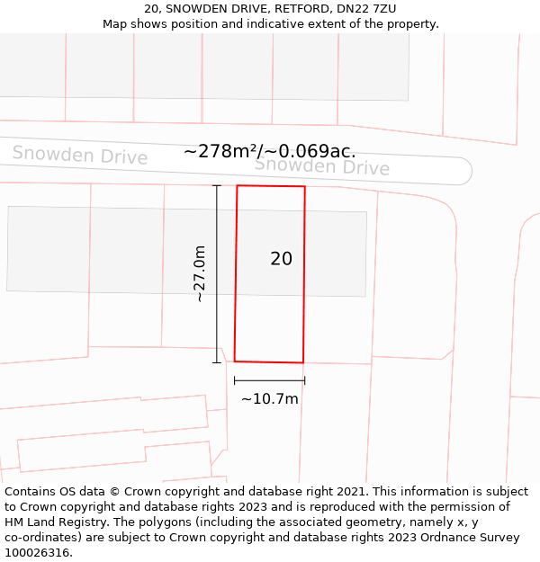 20, SNOWDEN DRIVE, RETFORD, DN22 7ZU: Plot and title map