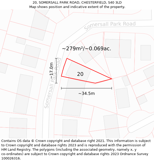 20, SOMERSALL PARK ROAD, CHESTERFIELD, S40 3LD: Plot and title map