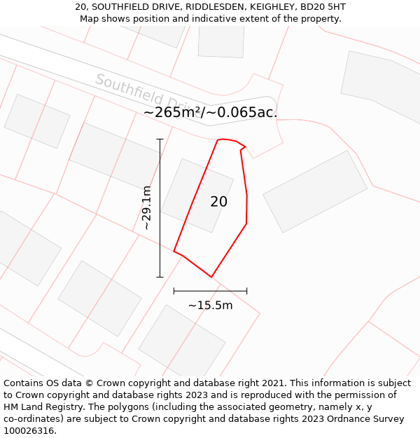 20, SOUTHFIELD DRIVE, RIDDLESDEN, KEIGHLEY, BD20 5HT: Plot and title map