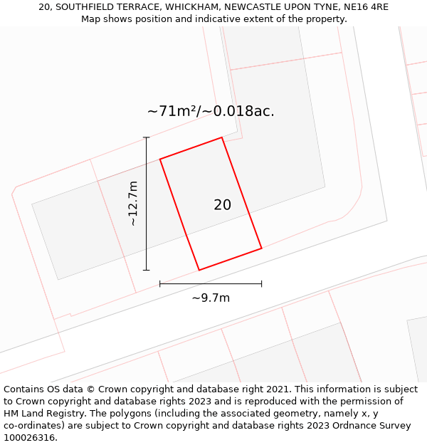 20, SOUTHFIELD TERRACE, WHICKHAM, NEWCASTLE UPON TYNE, NE16 4RE: Plot and title map