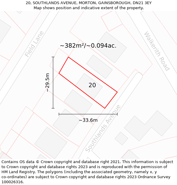 20, SOUTHLANDS AVENUE, MORTON, GAINSBOROUGH, DN21 3EY: Plot and title map