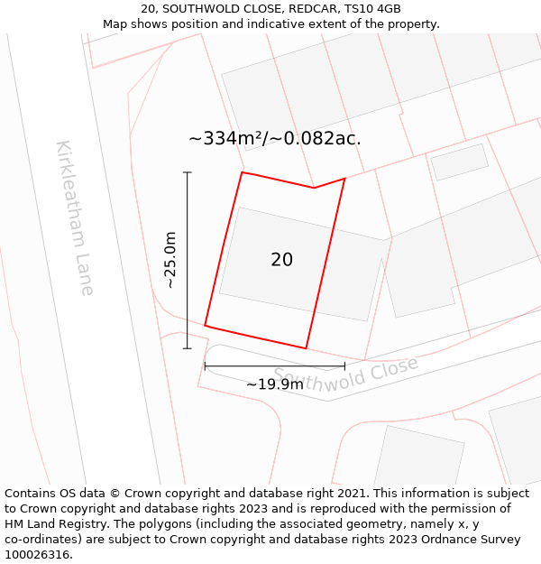 20, SOUTHWOLD CLOSE, REDCAR, TS10 4GB: Plot and title map