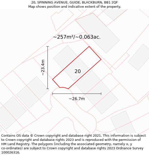 20, SPINNING AVENUE, GUIDE, BLACKBURN, BB1 2QF: Plot and title map