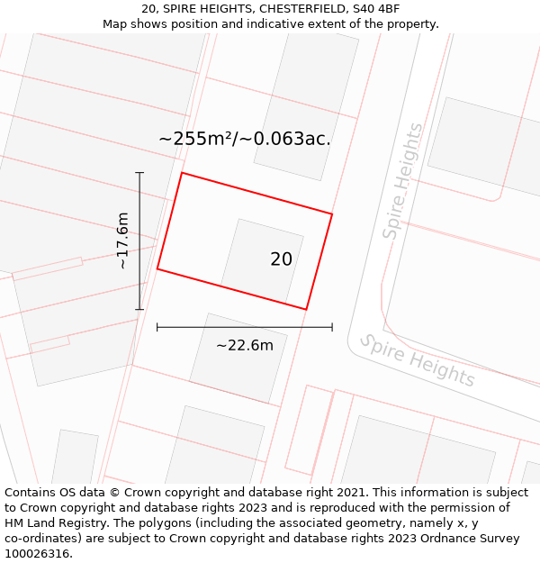 20, SPIRE HEIGHTS, CHESTERFIELD, S40 4BF: Plot and title map