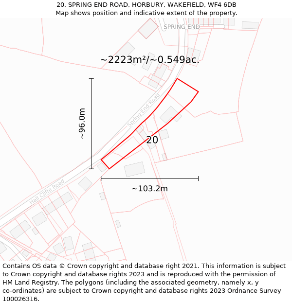 20, SPRING END ROAD, HORBURY, WAKEFIELD, WF4 6DB: Plot and title map