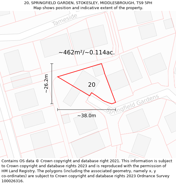 20, SPRINGFIELD GARDEN, STOKESLEY, MIDDLESBROUGH, TS9 5PH: Plot and title map