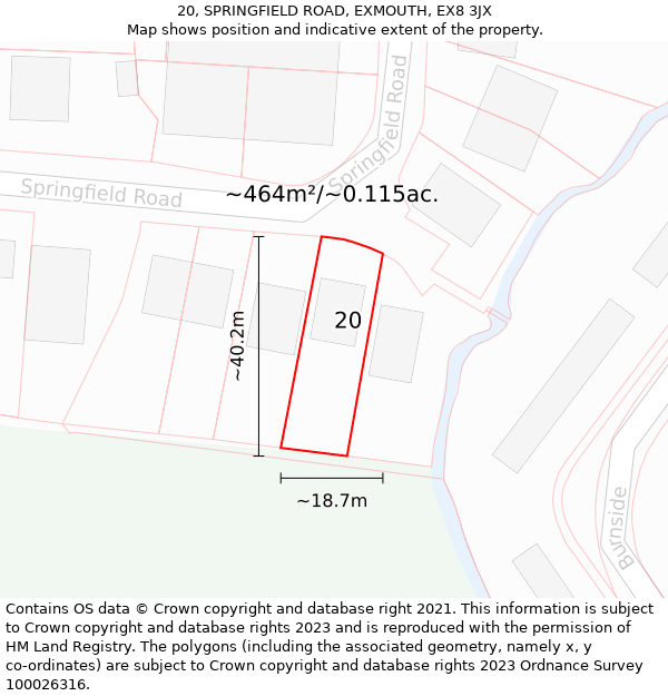 20, SPRINGFIELD ROAD, EXMOUTH, EX8 3JX: Plot and title map