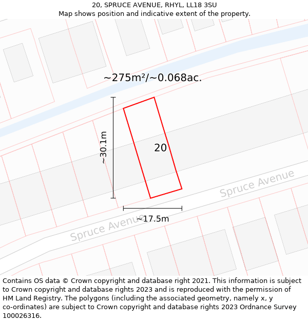 20, SPRUCE AVENUE, RHYL, LL18 3SU: Plot and title map