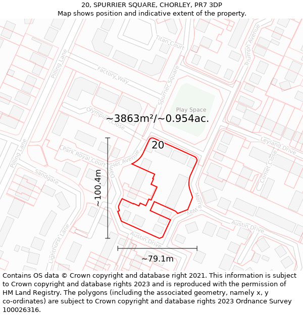 20, SPURRIER SQUARE, CHORLEY, PR7 3DP: Plot and title map