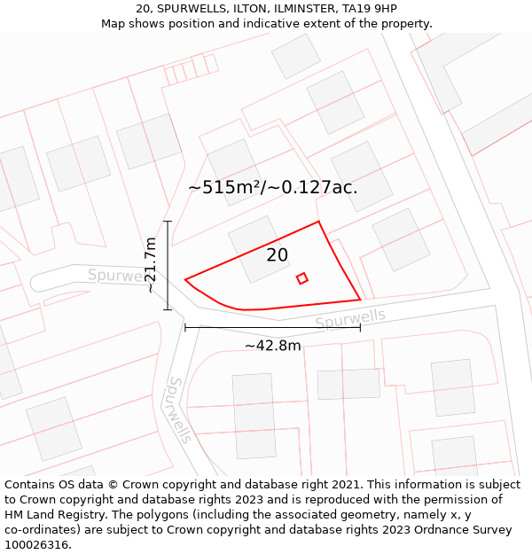 20, SPURWELLS, ILTON, ILMINSTER, TA19 9HP: Plot and title map