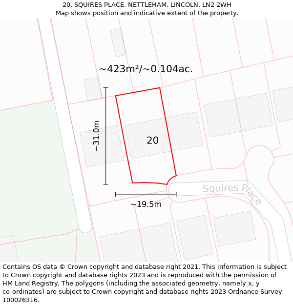 20, SQUIRES PLACE, NETTLEHAM, LINCOLN, LN2 2WH: Plot and title map