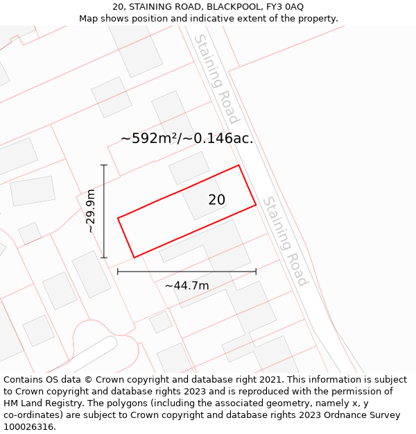 20, STAINING ROAD, BLACKPOOL, FY3 0AQ: Plot and title map
