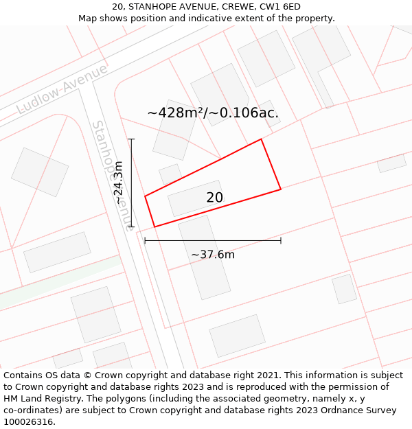 20, STANHOPE AVENUE, CREWE, CW1 6ED: Plot and title map