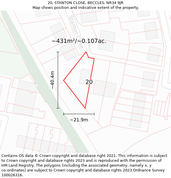 20, STANTON CLOSE, BECCLES, NR34 9JR: Plot and title map