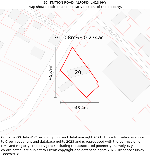 20, STATION ROAD, ALFORD, LN13 9HY: Plot and title map