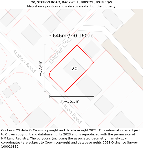 20, STATION ROAD, BACKWELL, BRISTOL, BS48 3QW: Plot and title map