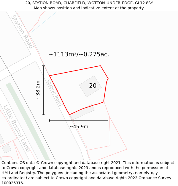 20, STATION ROAD, CHARFIELD, WOTTON-UNDER-EDGE, GL12 8SY: Plot and title map