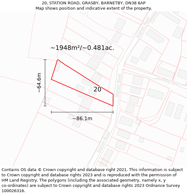 20, STATION ROAD, GRASBY, BARNETBY, DN38 6AP: Plot and title map