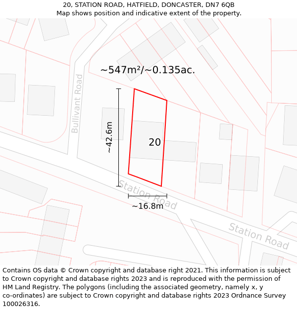 20, STATION ROAD, HATFIELD, DONCASTER, DN7 6QB: Plot and title map