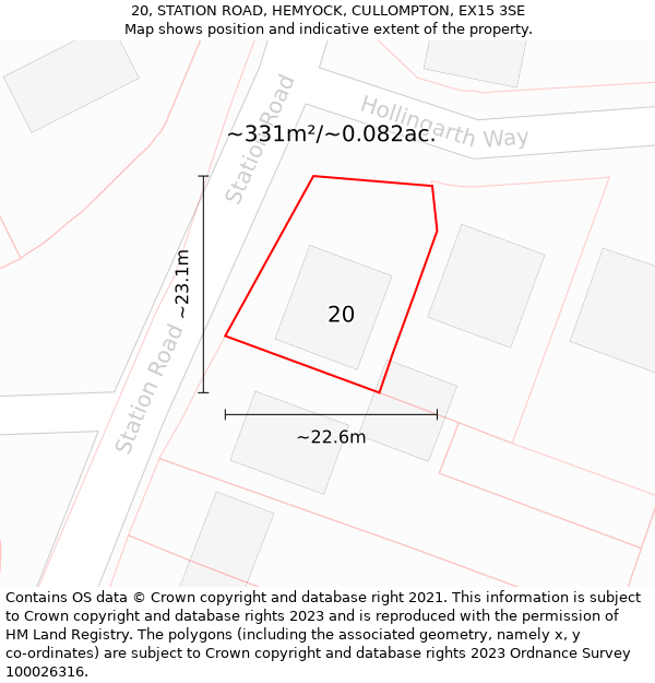 20, STATION ROAD, HEMYOCK, CULLOMPTON, EX15 3SE: Plot and title map