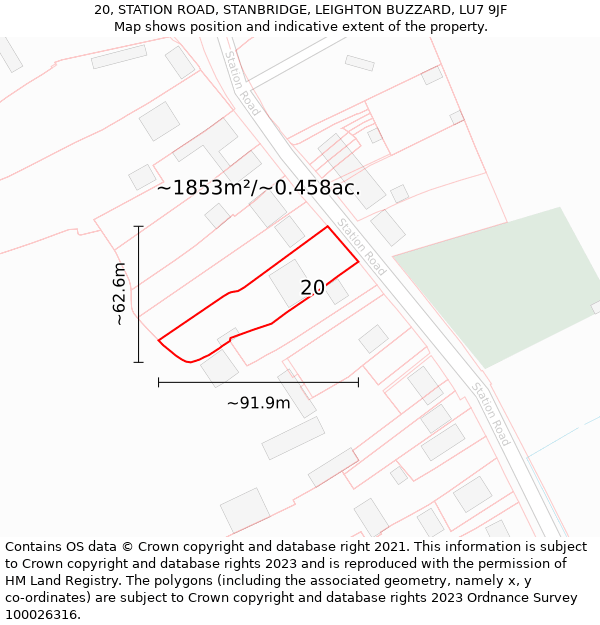 20, STATION ROAD, STANBRIDGE, LEIGHTON BUZZARD, LU7 9JF: Plot and title map