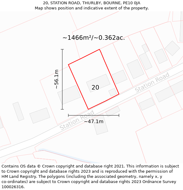 20, STATION ROAD, THURLBY, BOURNE, PE10 0JA: Plot and title map