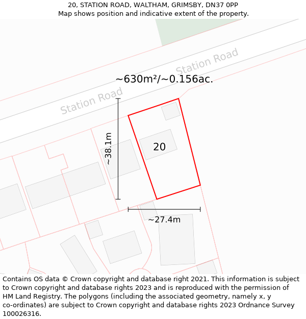 20, STATION ROAD, WALTHAM, GRIMSBY, DN37 0PP: Plot and title map