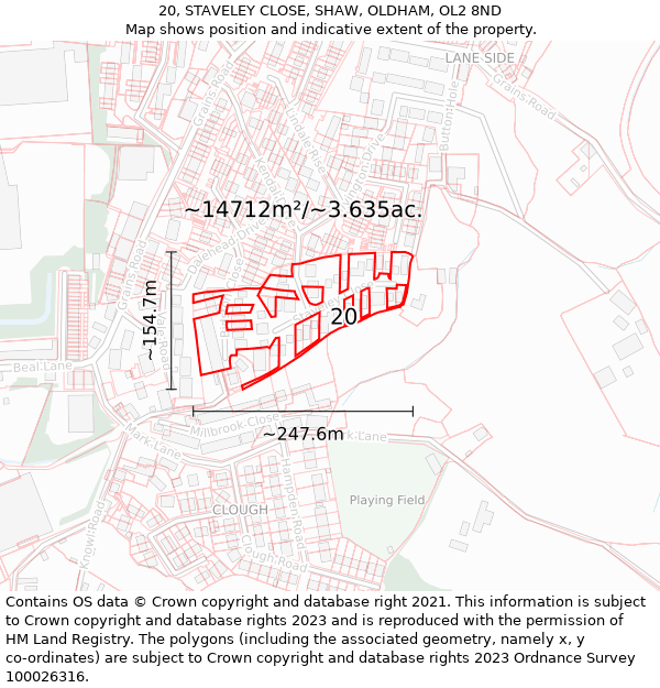 20, STAVELEY CLOSE, SHAW, OLDHAM, OL2 8ND: Plot and title map